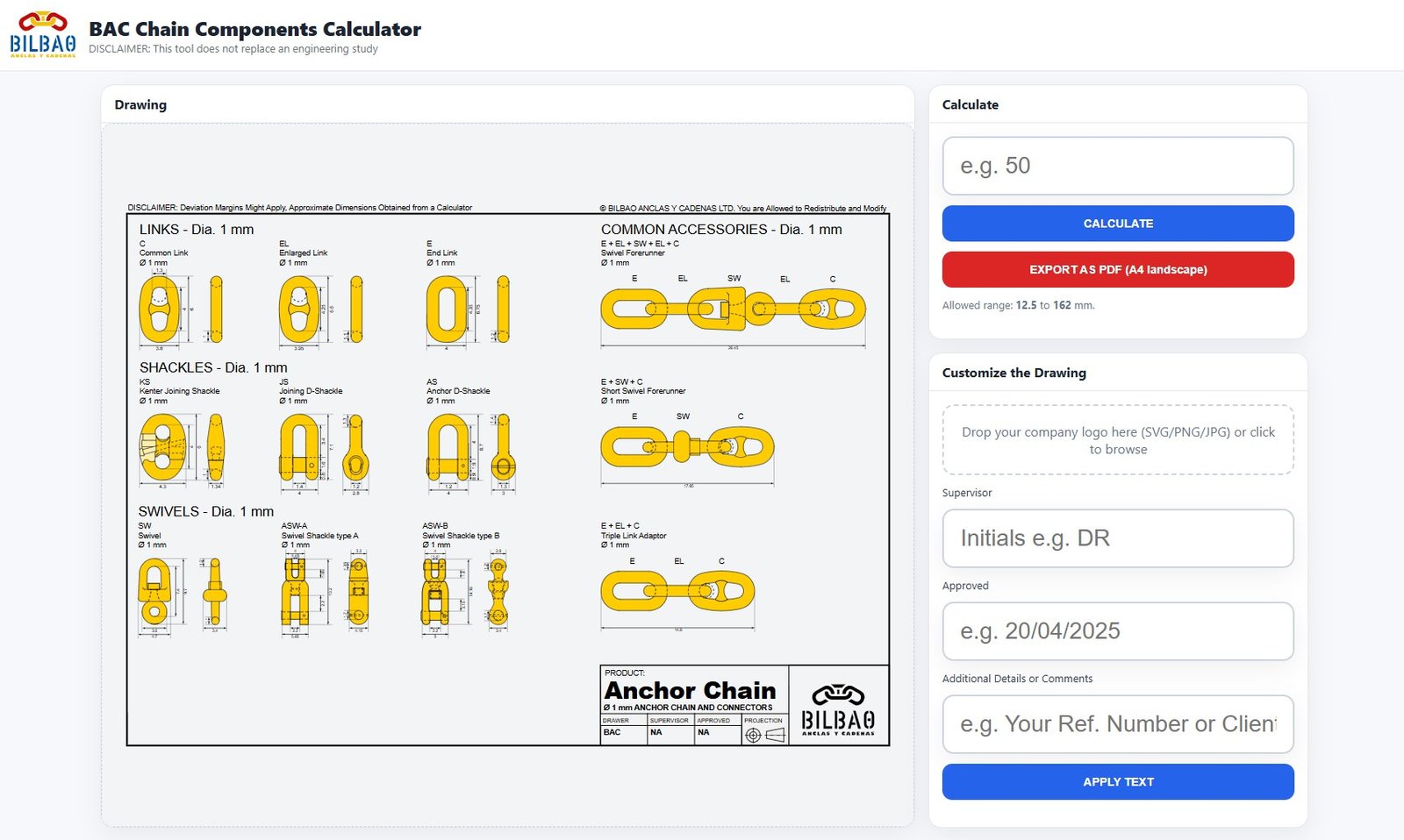 Anchor Chain Aproximate Dimensions